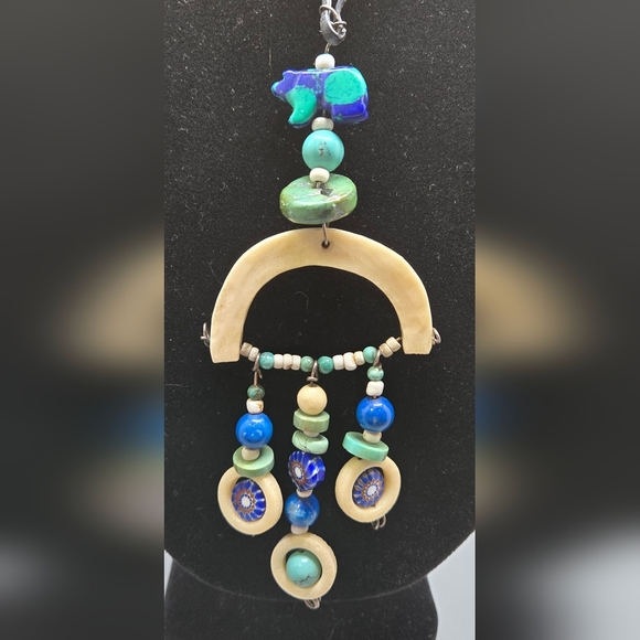 Handmade Jewelry - Artisan Handmade Necklace Pendant Turquoise Bone Millifiori OOAK